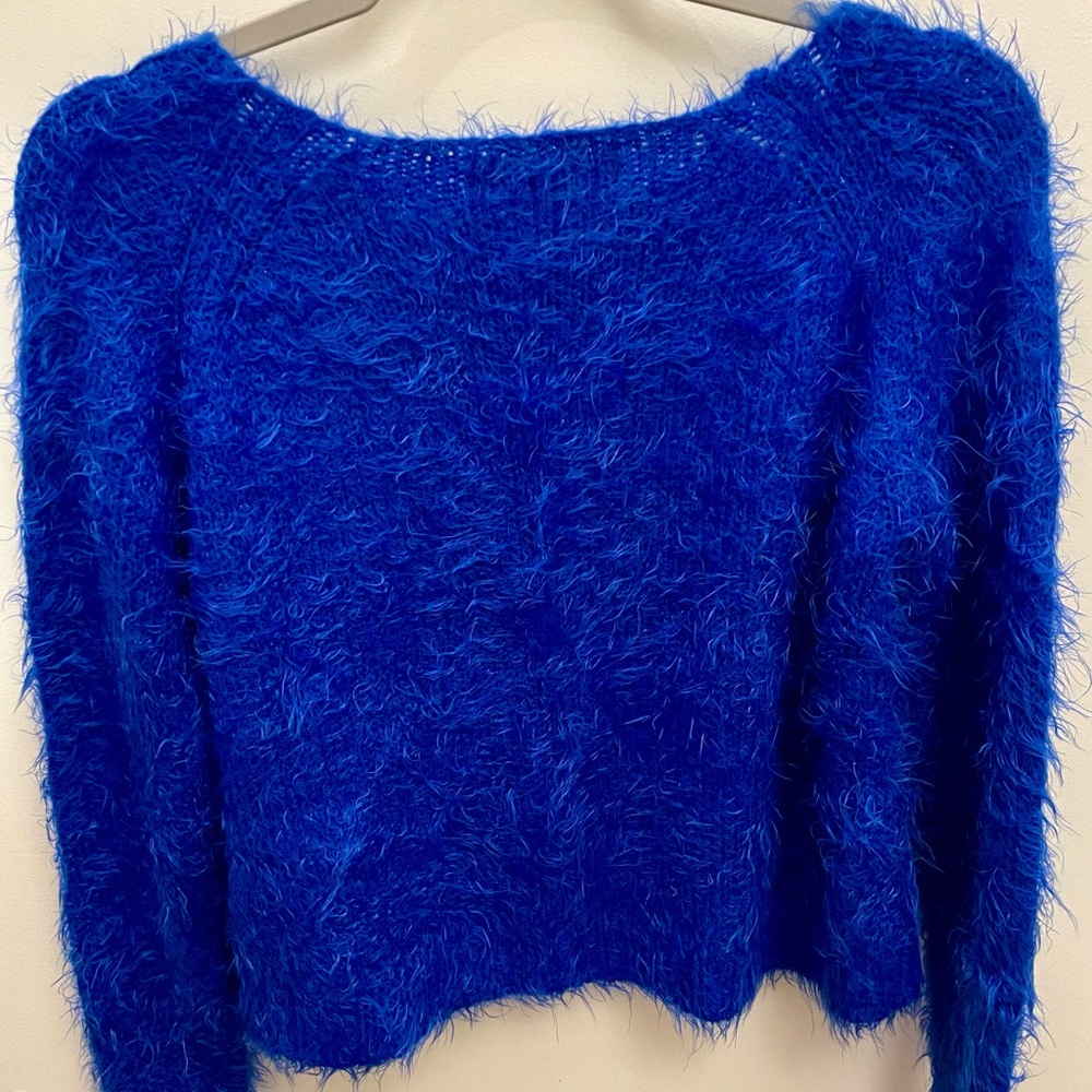 Y2K Royal Blue Fuzzy Crewneck Sweater
